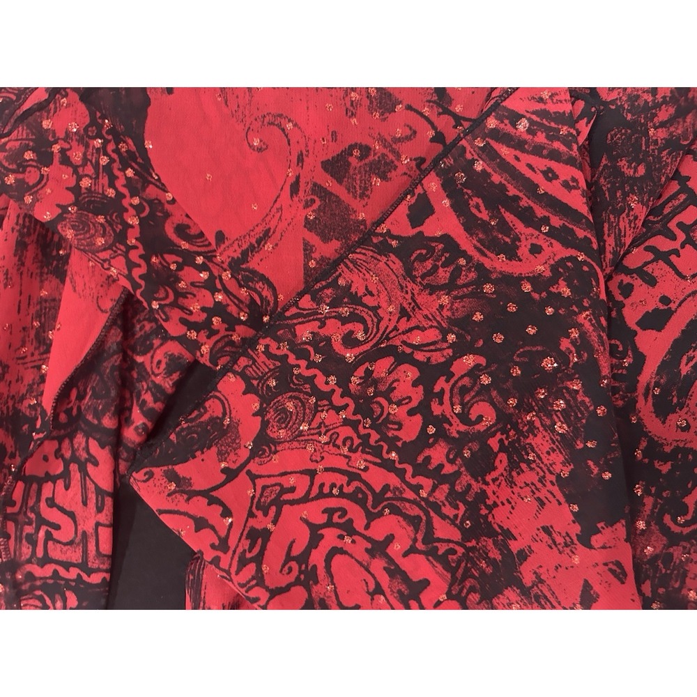 Rebecca Malone Womens Floral Red Black Holiday Party Top Sparkle Flowy‎ Size 2X - Picture 10 of 11